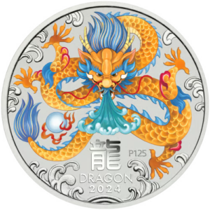 1 kilo 2024 Lunar Year of the Dragon Orange Colourized Silver Coin